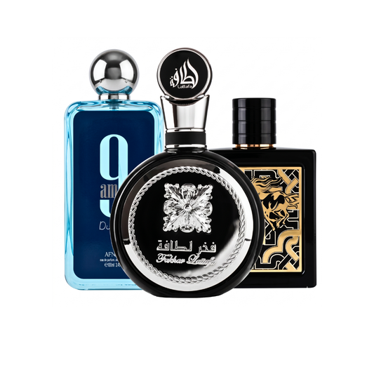 Zestaw 3 Perfum | Fakhar Black + 9AM Dive + Qaed Al Fursan 100 ml