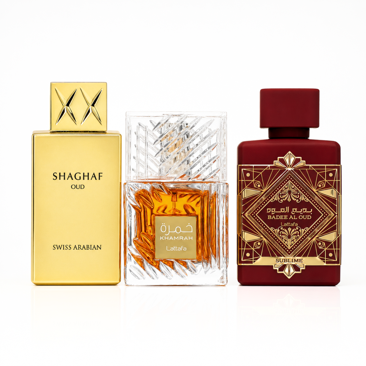 Zestaw 3 Perfum | Khamrah + Bade'e Al Oud Sublime + Swiss Arabian Shaghaf Oud 100 ml